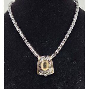 Vintage Chicos Silver Tone Necklace Square Pendant Snake Chain Statement 16-19"